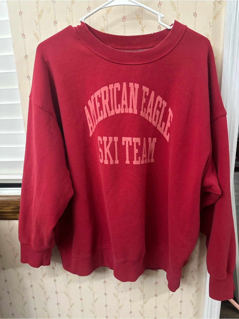 American Eagle Women’s Large Red Ski Team Graphic Crewneck Sweatshirt Oversized